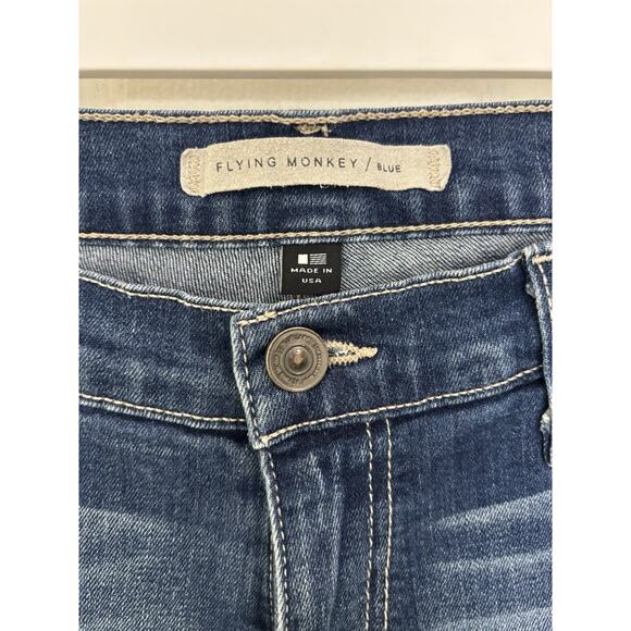 Flying Monkey Low Rise Patchwork Denim Shorts Size 30 Raw Hem Made in USA Y2K - Picture 6 of 8